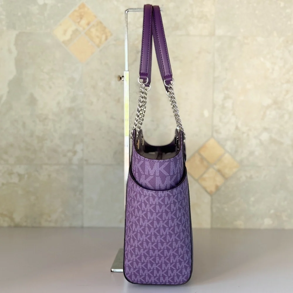 Michael Kors Jet Set Travel LG Shoulder Chain Tote Bag MK Dark Purple - Picture 6 of 14